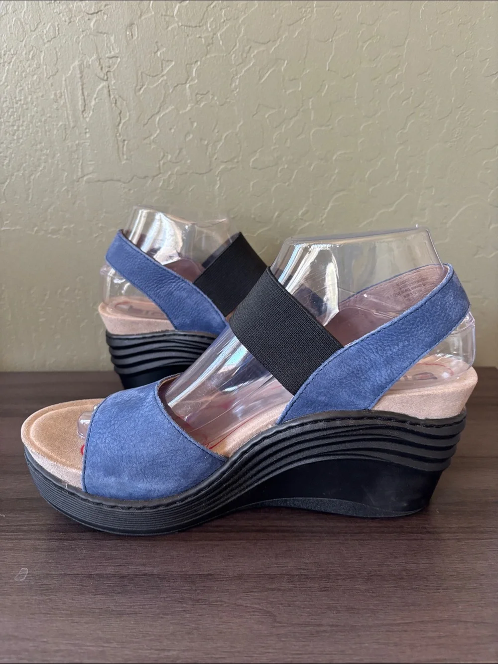 Bionica Stream Blue Nubuck Leather Wedge Slip On Sandals Size Womens 8.5